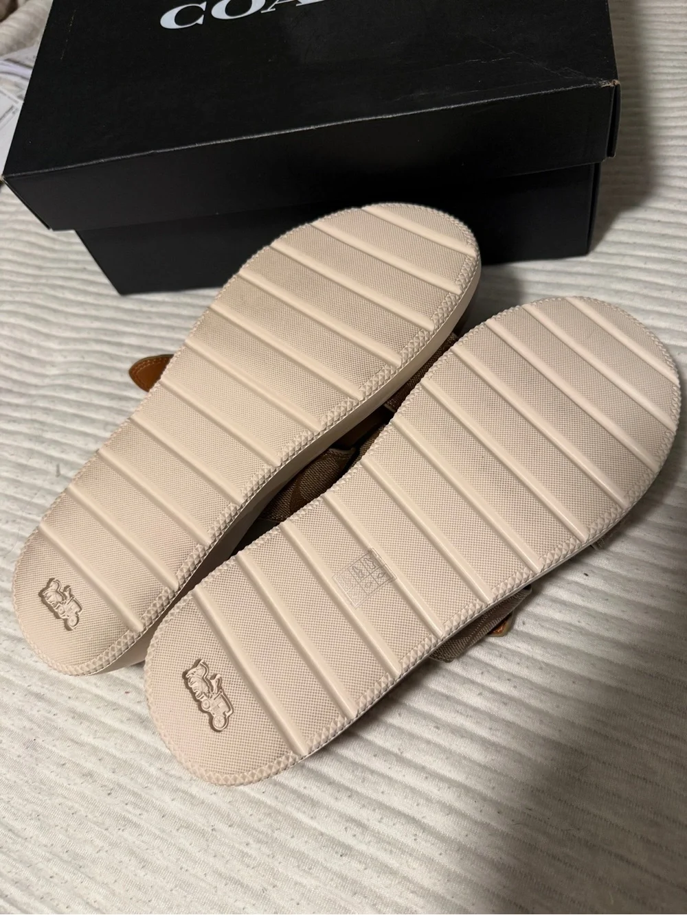 Coach Brown Signature Double-Strap Slide Sandals with Buckle - Picture 4 of 4